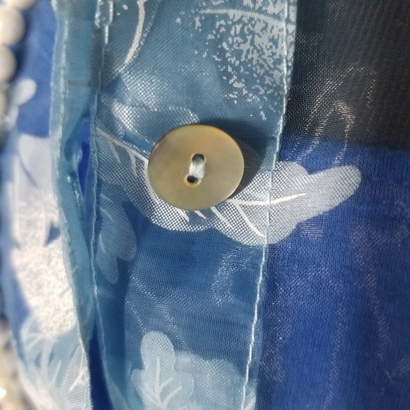 Graff by Um Company Sheer Floral Button Down Blouse Top with Real Pearls Large - Picture 5 of 7